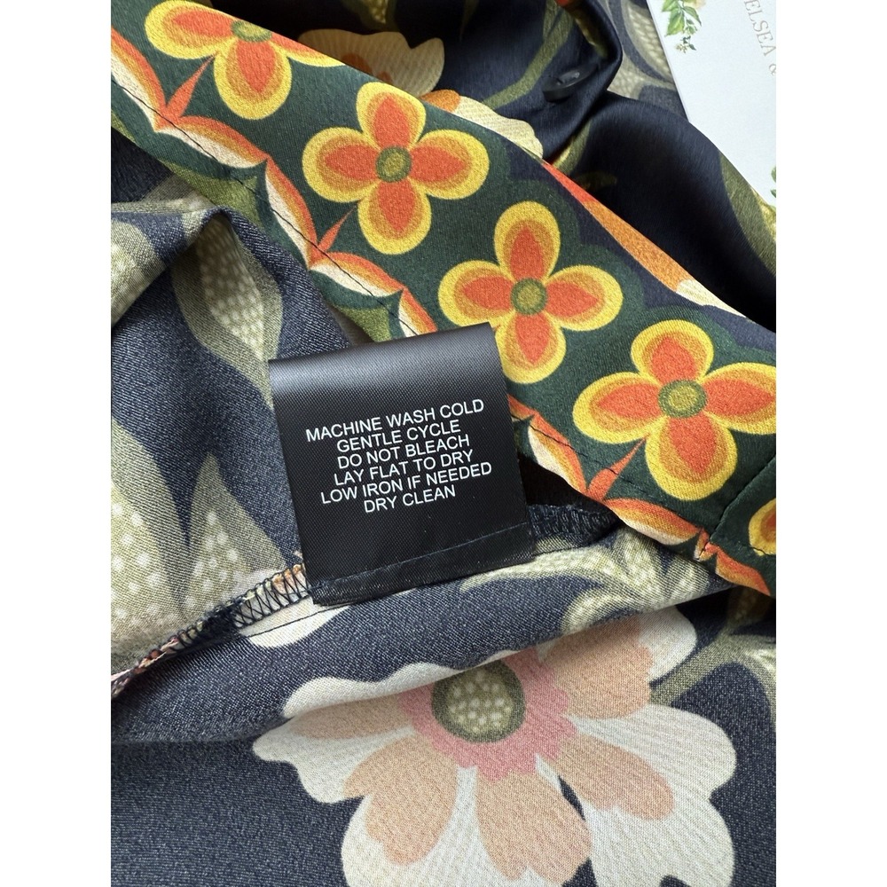 New Chelsea & Violet Black Orange Floral‎ Print Popover Blouse Shirt Size 2 - Picture 6 of 6